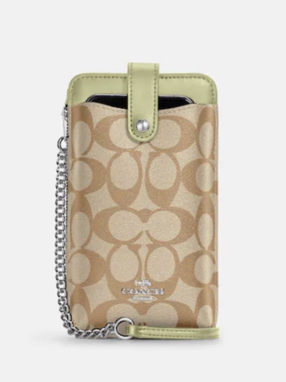 Coach North/South Phone Crossbody Gold/Light Khaki/Faded Blush Signature Canvas